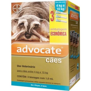 Combo Advocate Cães 4 À 10kg (3 Bisnagas 1,0ml)