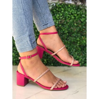 SANDÁLIA FEMININA GLITTER SALTO BLOCO SANDALIAS FEMININAS SALTINHO BAIXO BRANCO PRETO NUDE PINK OFF