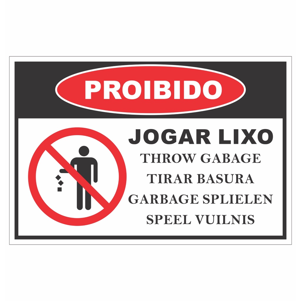 Placa proibido jogar lixo 23,5x32,5cm - Zeus do Brasil