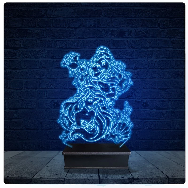 Luminária Led Acrilico Abajur - Cinderela e Ariel Princesas