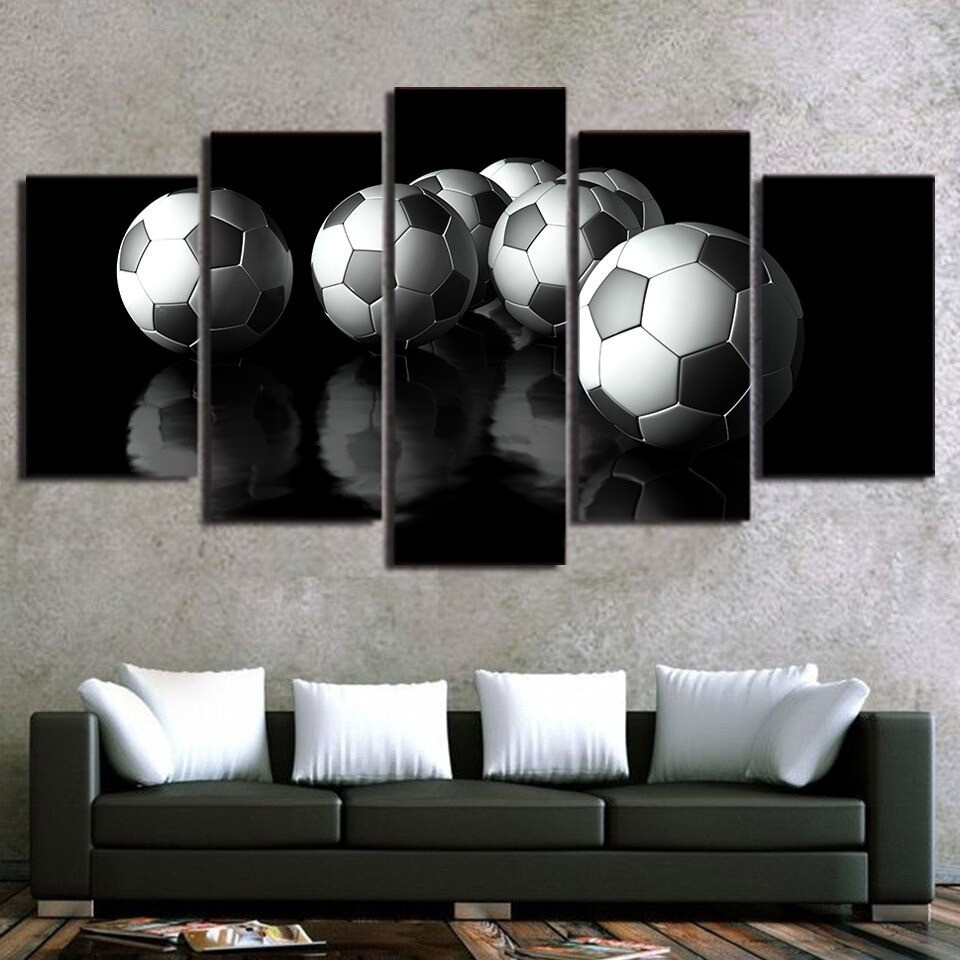 Quadro Mosaico 5 Peças Para Sala/Quarto Decoração Bolas de Futebol