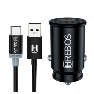 Carregador Veicular Rapido Usb Turbo 4.0 HREBOS HS-308 com cabo TIPO C