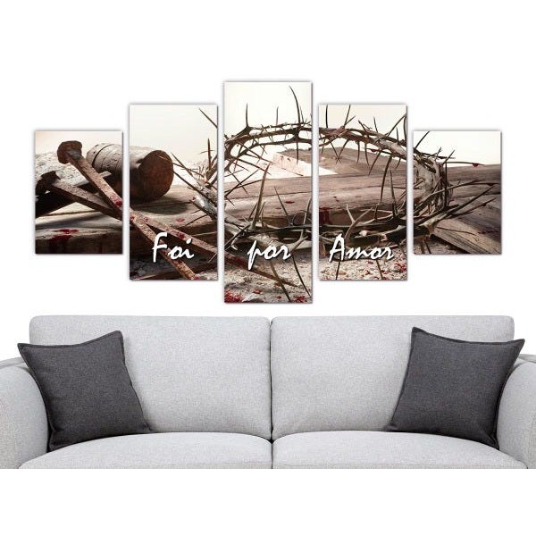 Quadro Decorativo Mosaico 5 Peças Anjo Fogo E Agua Lançame