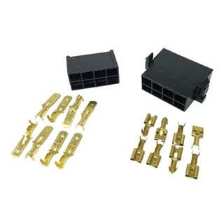 kit com 2 Conectores de Encaixe 8 Vias com Terminais Macho e Fêmea para Instalar Caixa Som Automotivo Etc.