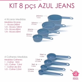 conjunto de medida e Medidores xicaras e colheres azul - 8 peças lar