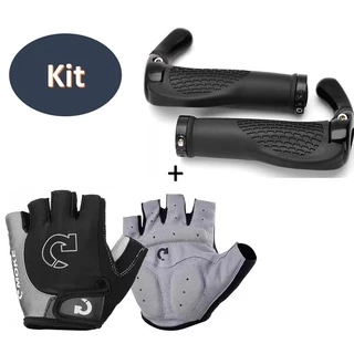 Kit Manopla Anatômica Confortável Bar End Bike Bicicleta Ciclismo + Luva Para Ciclista Meio Dedo Ciclismo Mtb Speed