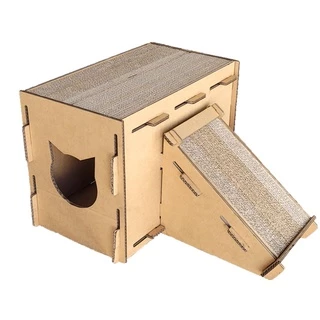 Arranhador Toca Casinha P/ Gato Super Resistente + Rampa Anti Estresse Ergonômico