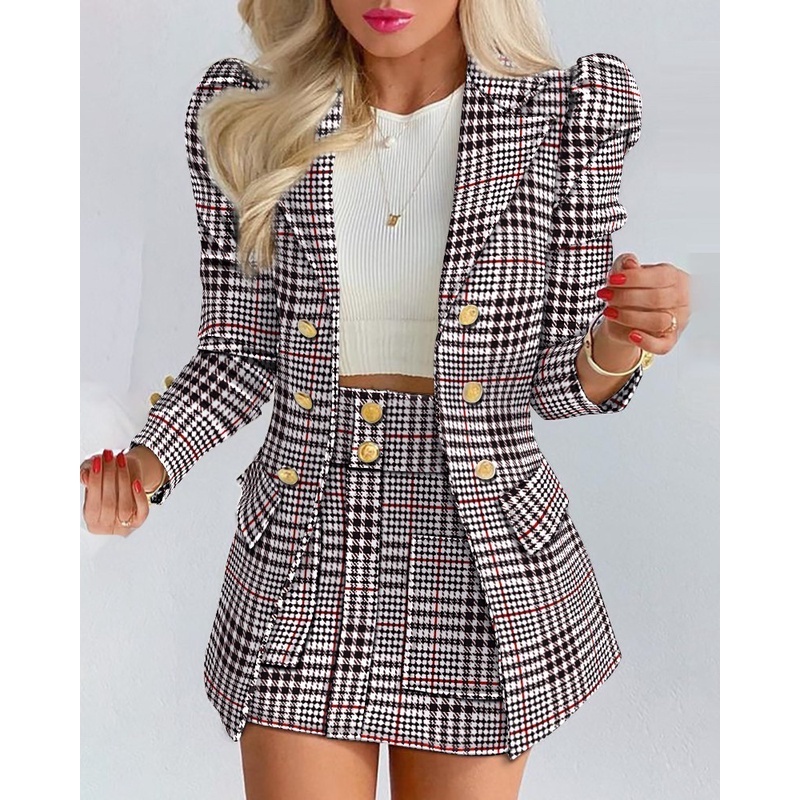 Blazer Feminino Da Moda E Conjunto De Saia