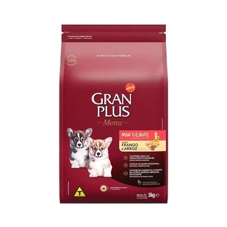 Ração GranPlus Menu Cães Filhotes Porte Mini Frango e Arroz 3kg