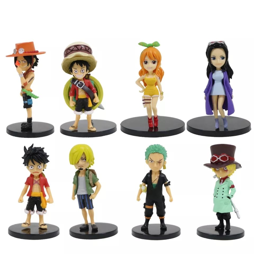 Kit 8 Bonecos action Figure One Piece anime Miniatura Luffy Zoro Nami