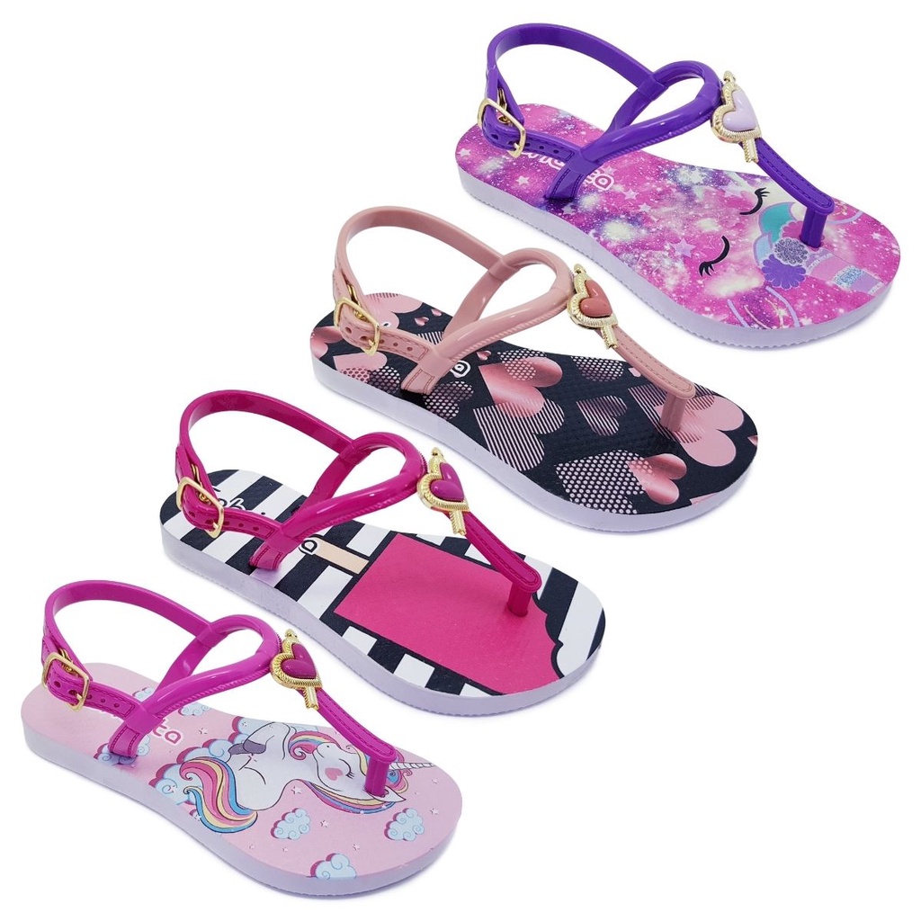 Kit 4 Pares Sandália Rasteira Rasteirinha Infantil Criança Feminina Menina Estampado Princesas Atacado Revenda Barato K59