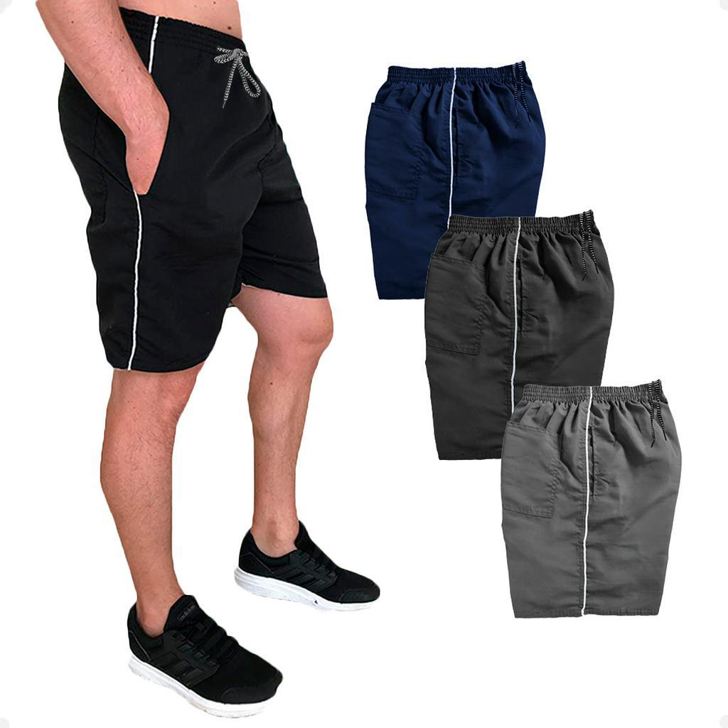 Kit 3 Short Tactel Masculino 1 Listra 3 Bolsos Bermuda Calção Futebol ...