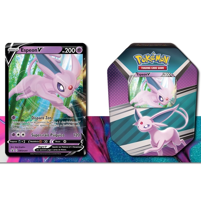 Lata Evoluções de Eevee Herois Espeon V Pokemon TCG Original Copag