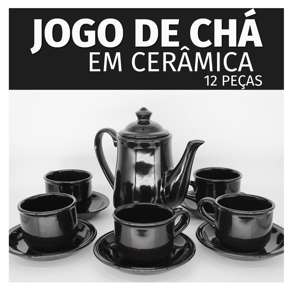 Jogo de Xicaras Completo 12 Peças Cerâmica Cha Café da Manhã