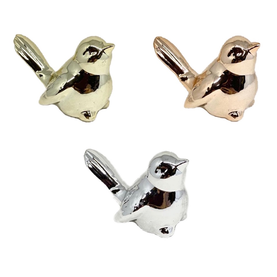 Enfeite Passarinho Metalizado Porcelana Decoração Rose Dourado Prata - Envio Já