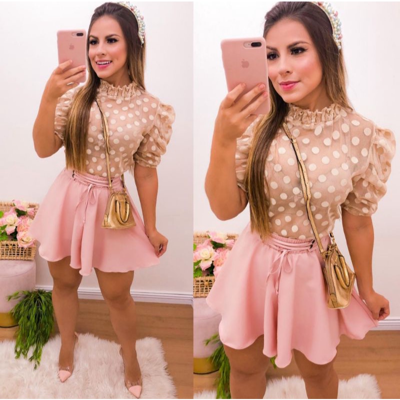 Conjunto Blusa E Short-Saia Cute Baby Rosa - Pulla Bulla