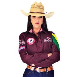 Camisa feminina radade com bordadaos modelo novo country texas