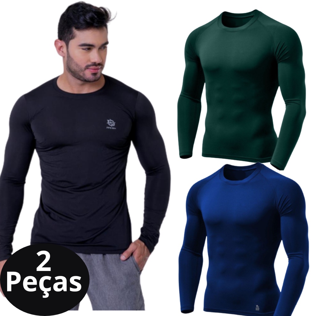 Kit 02 Camiseta Térmica Proteção UV Segunda Pele Manga Longa Compressão Frio Calor Malha Fria Unissex
