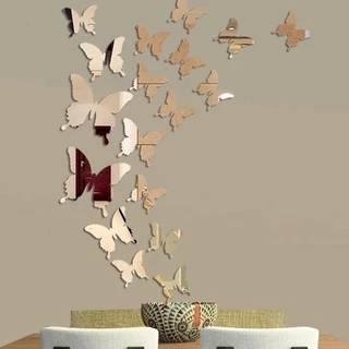 12Pcs/lot 3D Butterfly Mirror Wall Sticker Decalque Decoração De Parede Arte De Casamento Removível Quarto Infantil