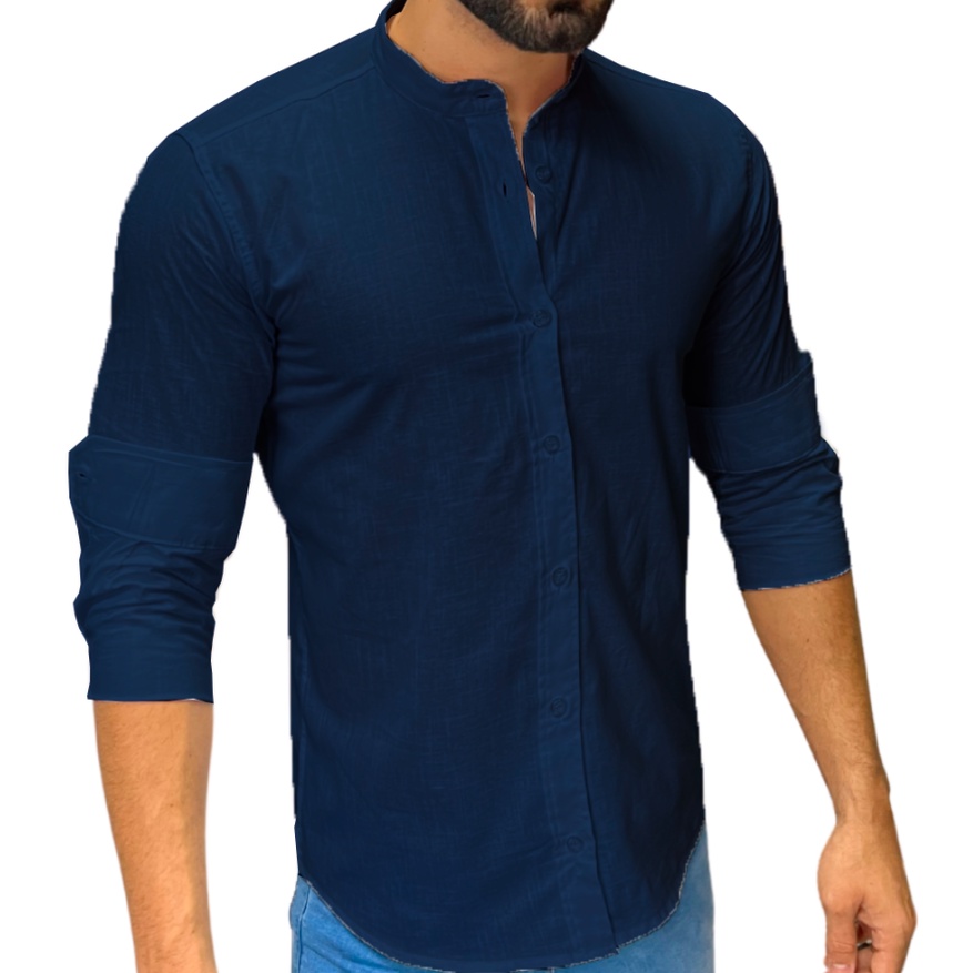 Camisa Social Gola Padre Manga Longa Slim Fit De Algodão | Shopee Brasil