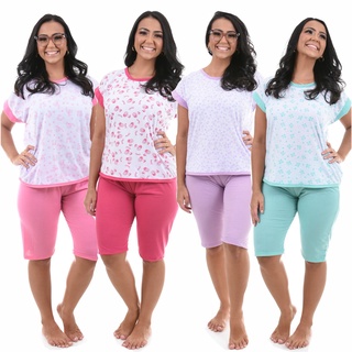 Pijama Pescador Confortavel Adulto Feminino Blusinha E Calça Curta Noite  Senhora