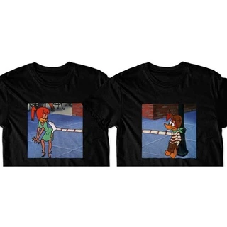 Camisa Pica Pau e Winnie Metadinha Blusa Casal Namorados - Camiseta Preta Algodão
