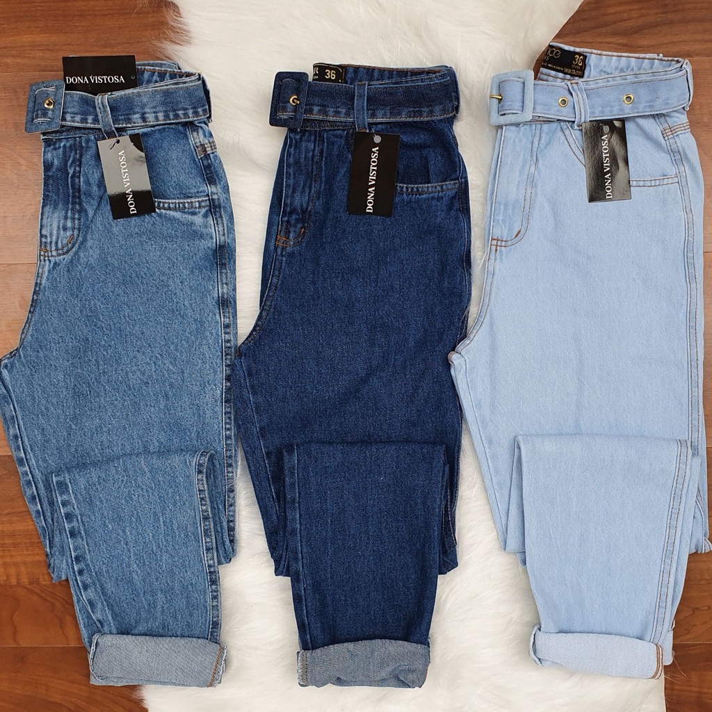 Calça Feminina Mom Jeans Cintura Alta Moda Blogueira - Escorrega o Preço