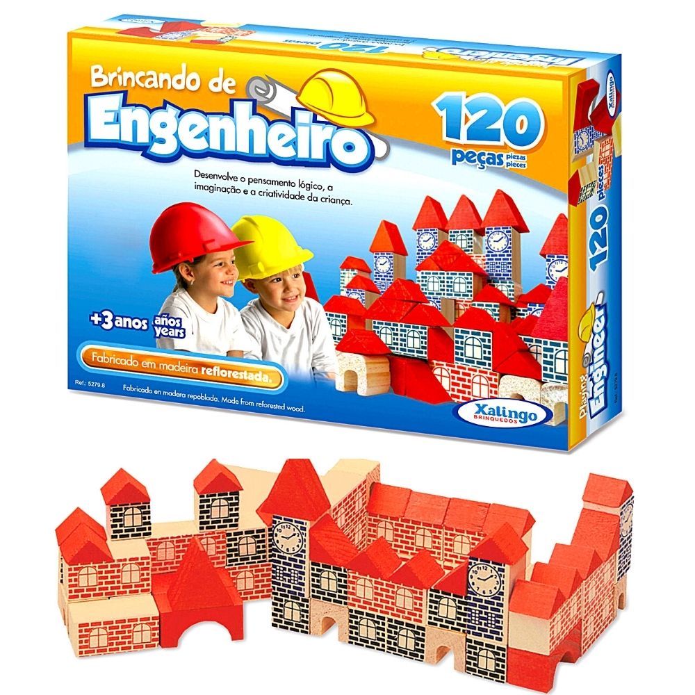 Blocos De Montar Madeira Big Construtor - 50 Peças Brinquedo