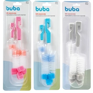 Escova Para Lavar Mamadeira E Bico Com Esponja Buba Azul Rosa Bebê garrafas térmicas multiuso em Oferta na Shopee