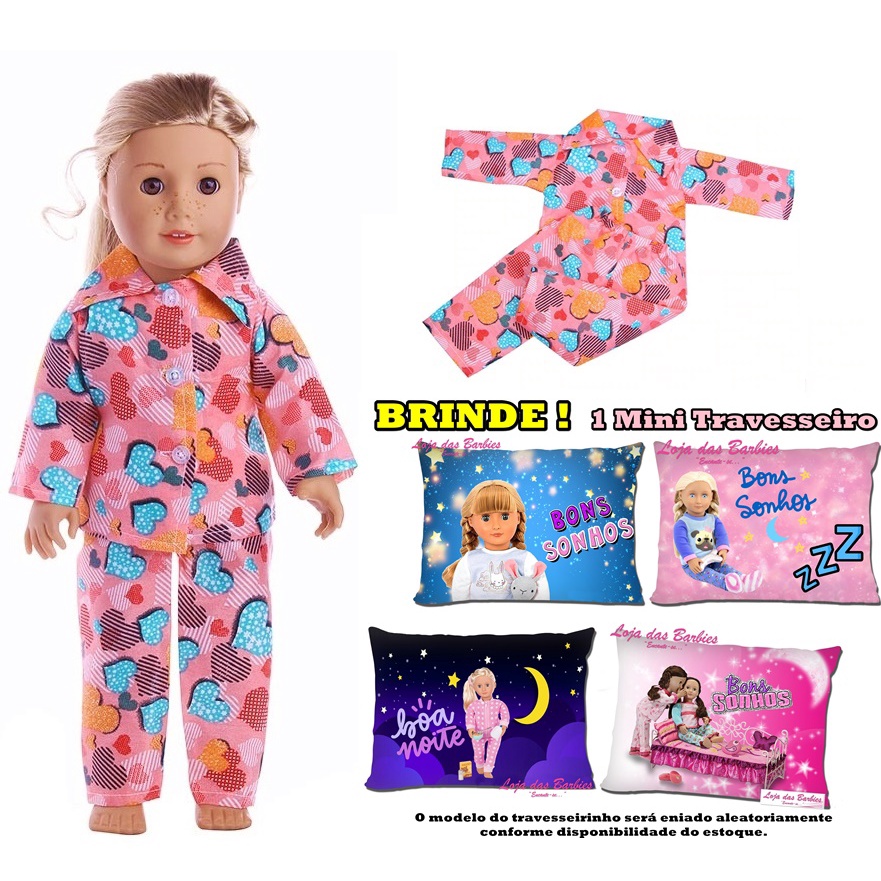 Pijama com Tapa Olhos Boneca American Girl e Our Generation