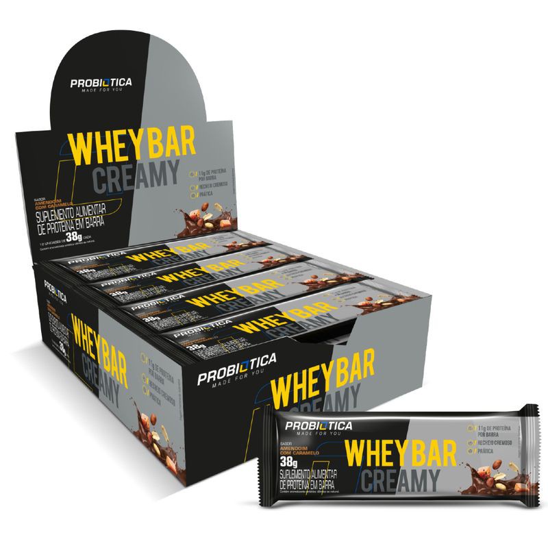 Whey Bar Creamy 12 un Barra Proteina Barrinha Sem Açúcar Recheio Cremoso – Probiotica