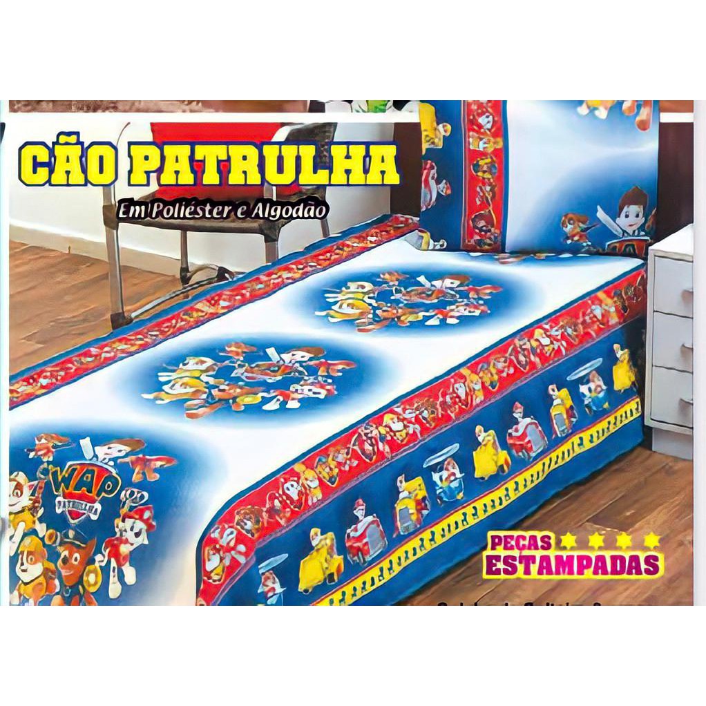 Roupa de Cama Infantil Menino Patrulha Canina Solteiro Personagens 2 ...