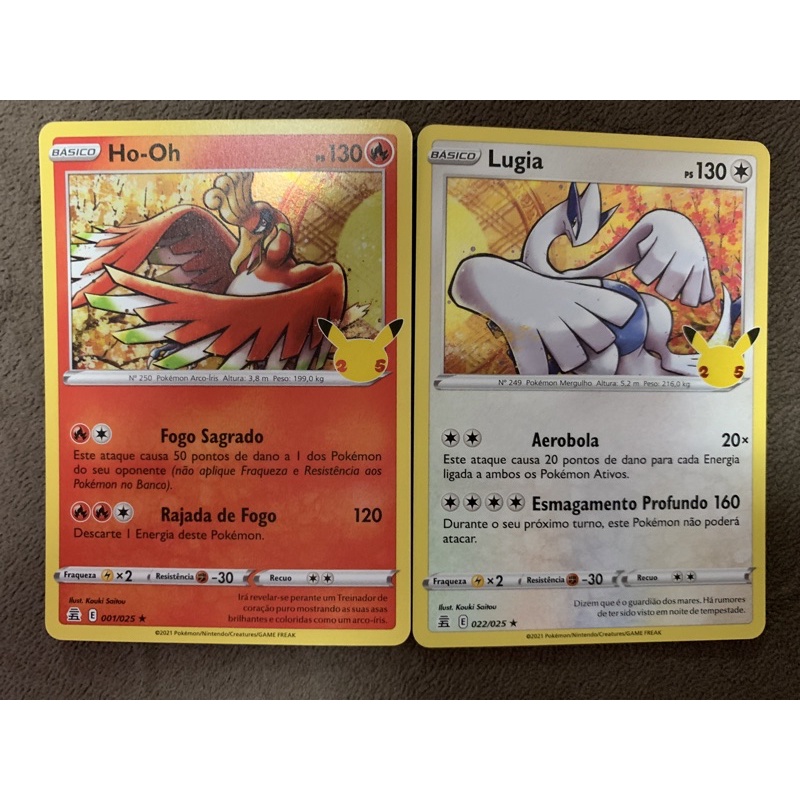 Cartas Pokemon Lendarios Ho-Oh e Lugia brilhantes