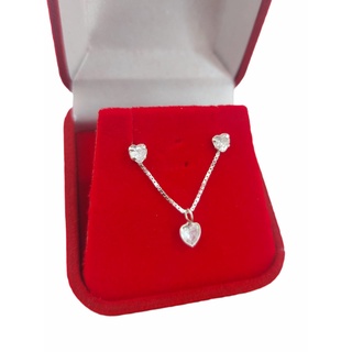 Kit Conjunto Colar + brincos ponto de luz coração 4mm Feminino Presente Casamento Noivado Festa