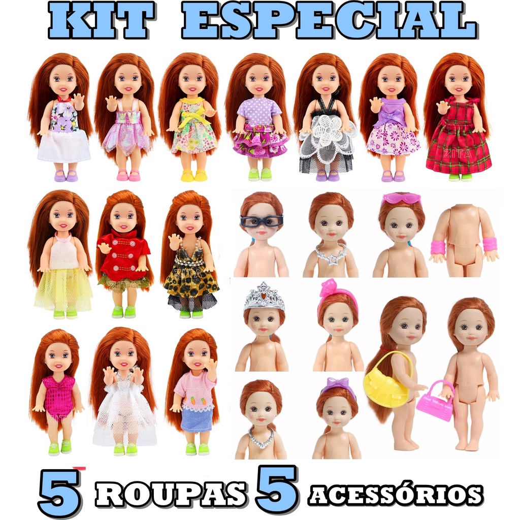 Kit 3 Peças Roupinha para Boneca Kelly Vestido de Crochê