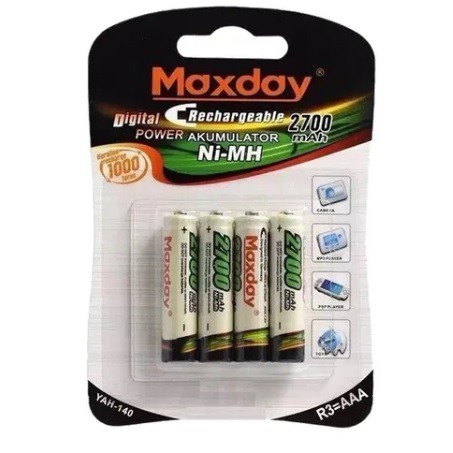 Pilha Recarregável AAA Maxday Yah-140 Nimh 2700mah 4 Unidades