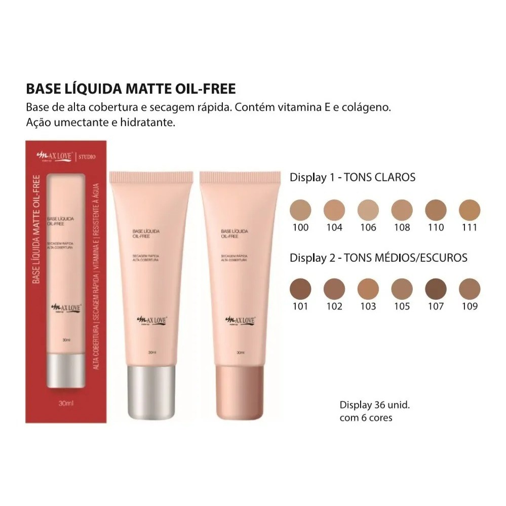 Base Líquida Matte Oil Free Tons Médios e Escuros Max Love | Shopee Brasil