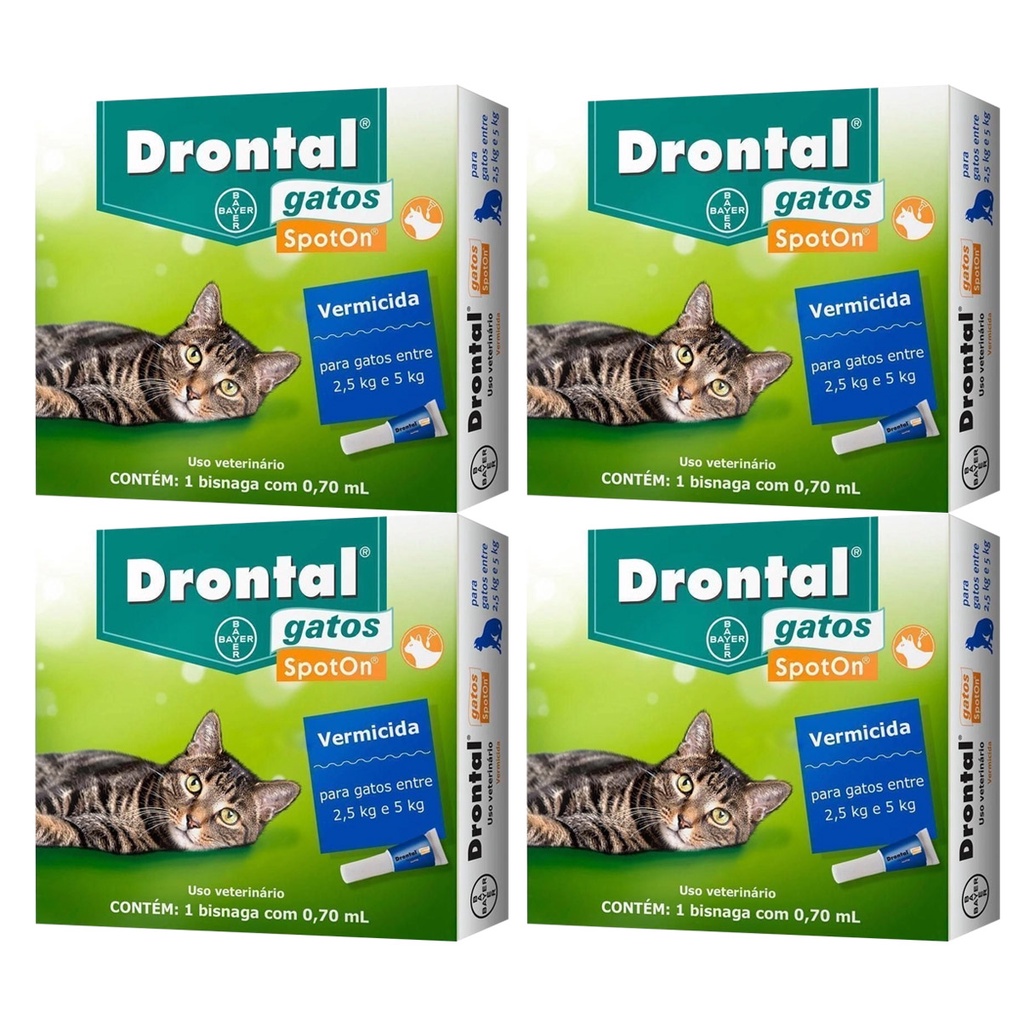 Drontal Gatos 2,5 a 5kg SpotOn 0,70ml Bayer KIT 4 pipetas Shopee Brasil