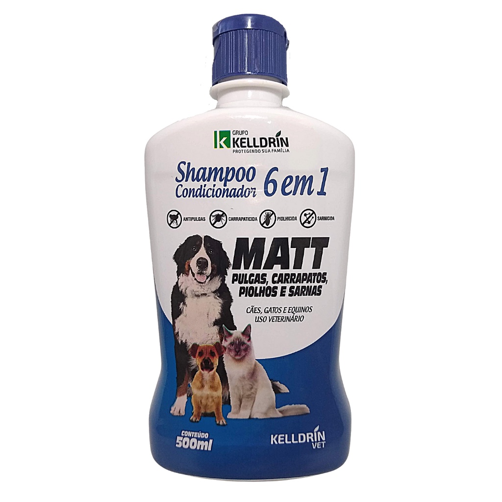 SHAMPOO E CONDICIONADOR MATT 6 EM 1 PARA CÃES E GATOS - PULGAS, CARRAPATOS,  PIOLHOS E SARNAS 500 ML - tupet rações