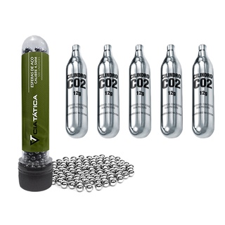 Kit 500 Esferas de Aço 4.5mm e 5 Cápsulas Co2 12g