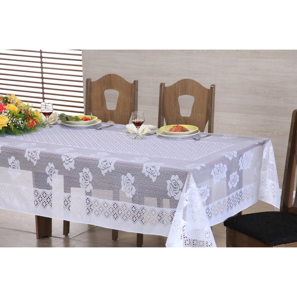 Toalha De Mesa Quadrada Branca Em Renda Trabalhada De Rosas | Shopee Brasil