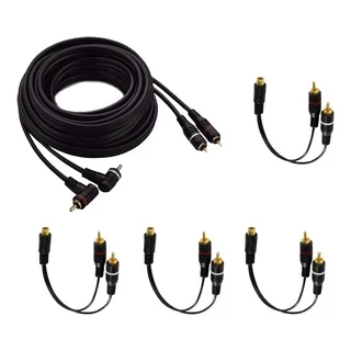 Kit 01 Cabo Rca 5 Metros + 4 Cabos Y 2 Macho / 1 Fêmea
