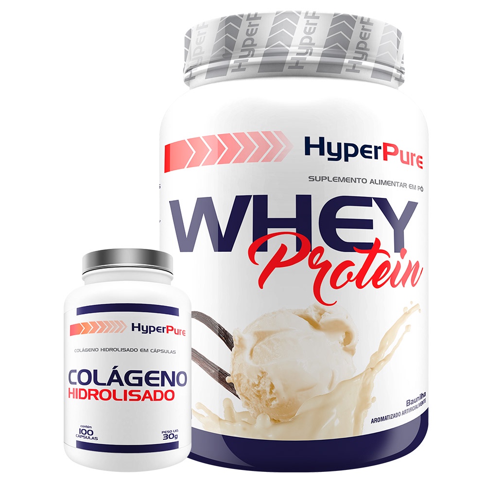 Kit Whey Protein 900g + Colágeno Hidrolisado 100 Caps – Hyperpure Kit potencializador de treino