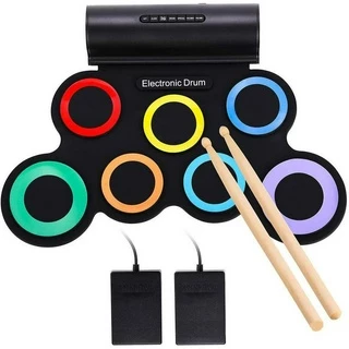 Tambor Eletrônico Portátil Colorido Digital USB 7 Pads Roll up Conjunto De Silicone Elétrico Com Kit