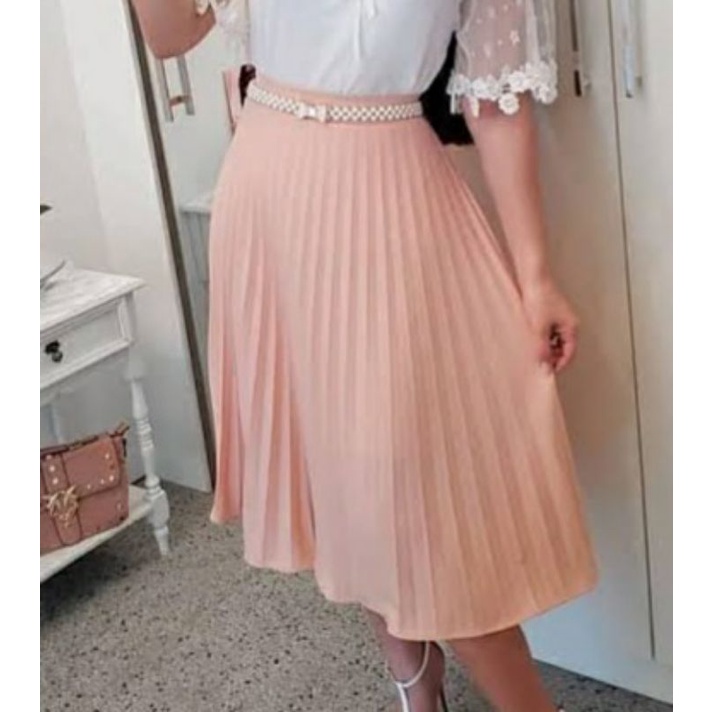 Saia midi plissada store rose