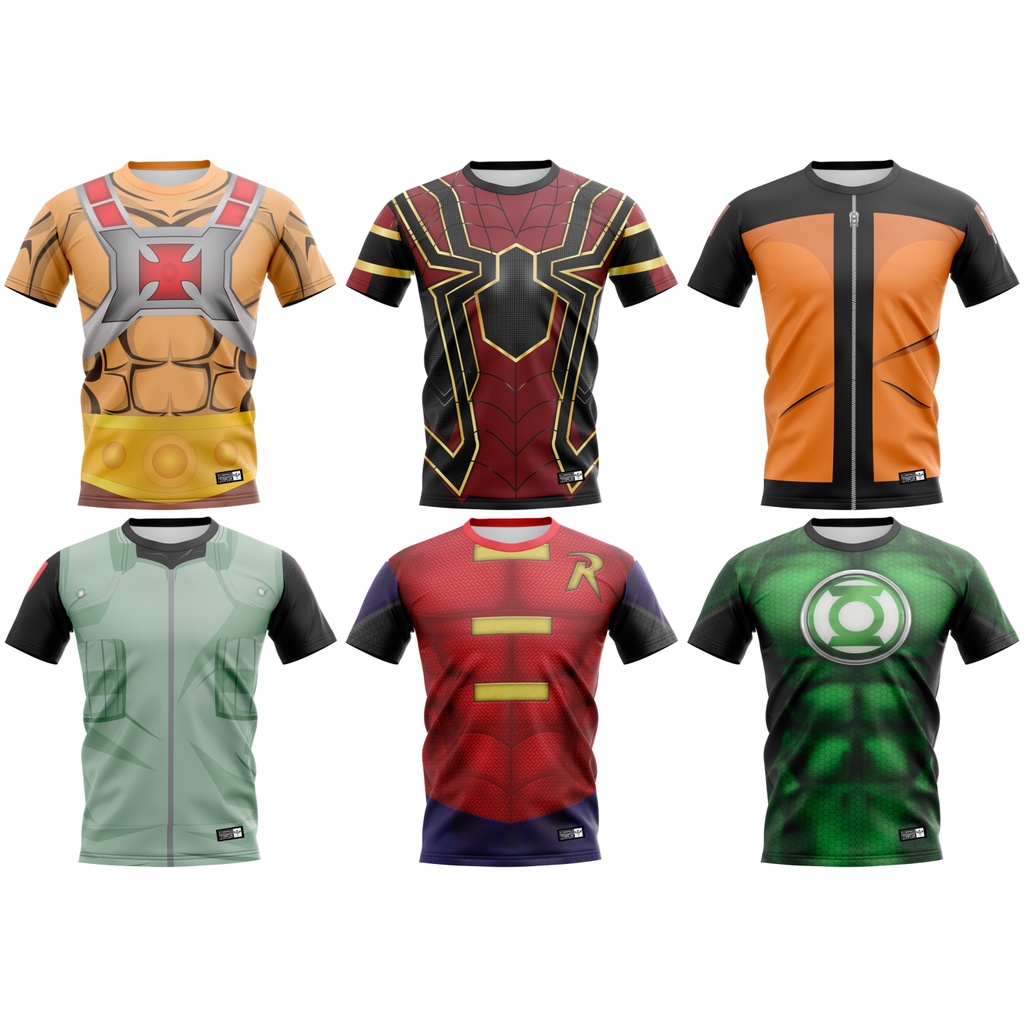 Camiseta Super Heroi 3D Geek infantil He man, Spider man, Naruto, Robin e Lanterna Verde