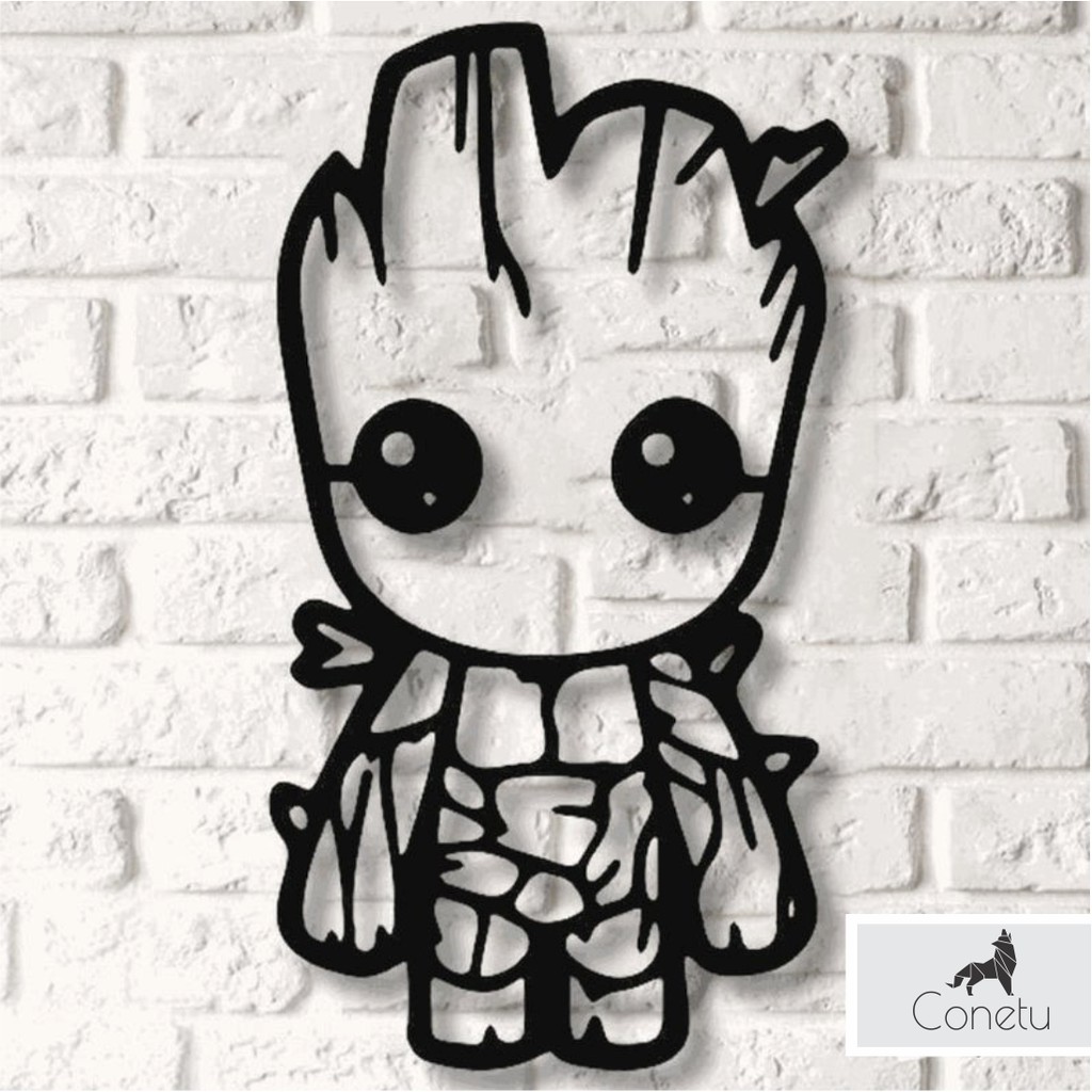 Quadro Baby Groot escultura decorativa Vazada Parede MDF Quarto Casa Geek