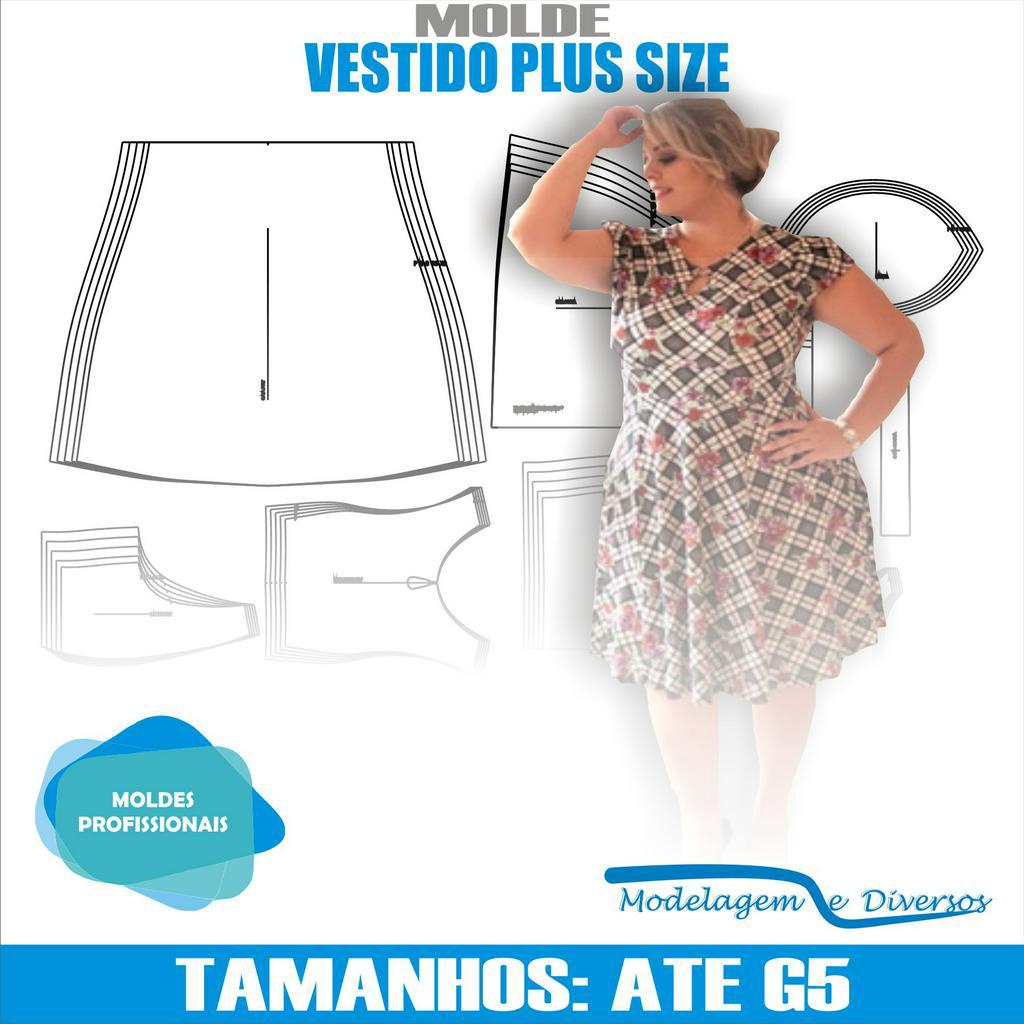 Molde Vestido Plus Size, Modelagem&Diversos, Tamanhos Ate G5