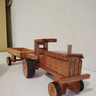 Carrinho Brinquedo De Madeira Trator Com Carretinha