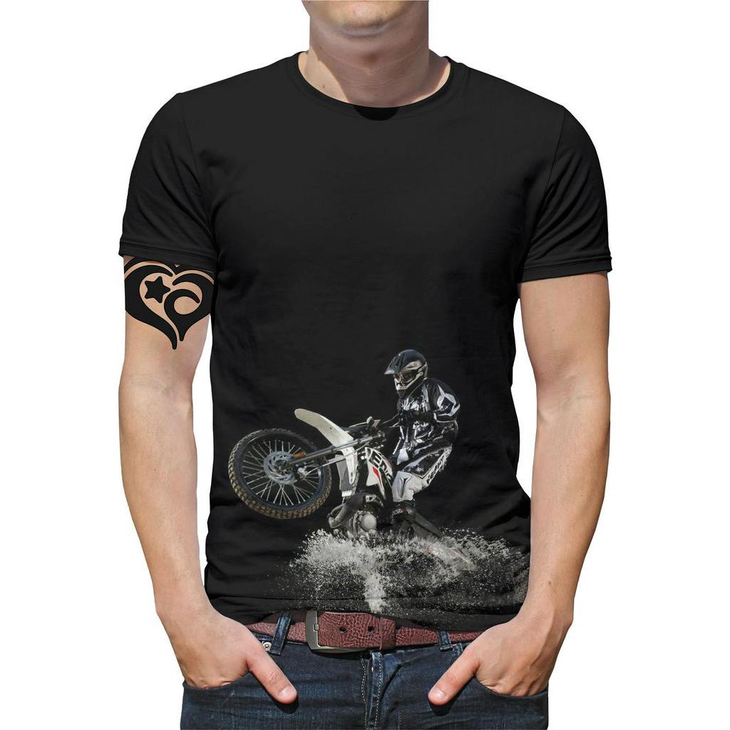 Camiseta Masculino Algodão Desenho Moto Trilha Motocross Enduro